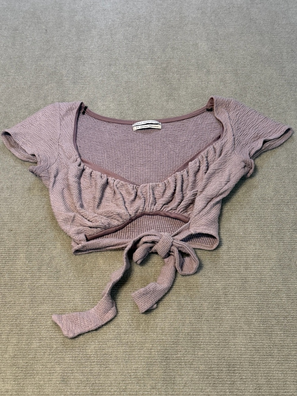 Urban Outfitters Mauve Waffle Knit Tie Front Crop Top Coquette Fairy Grunge